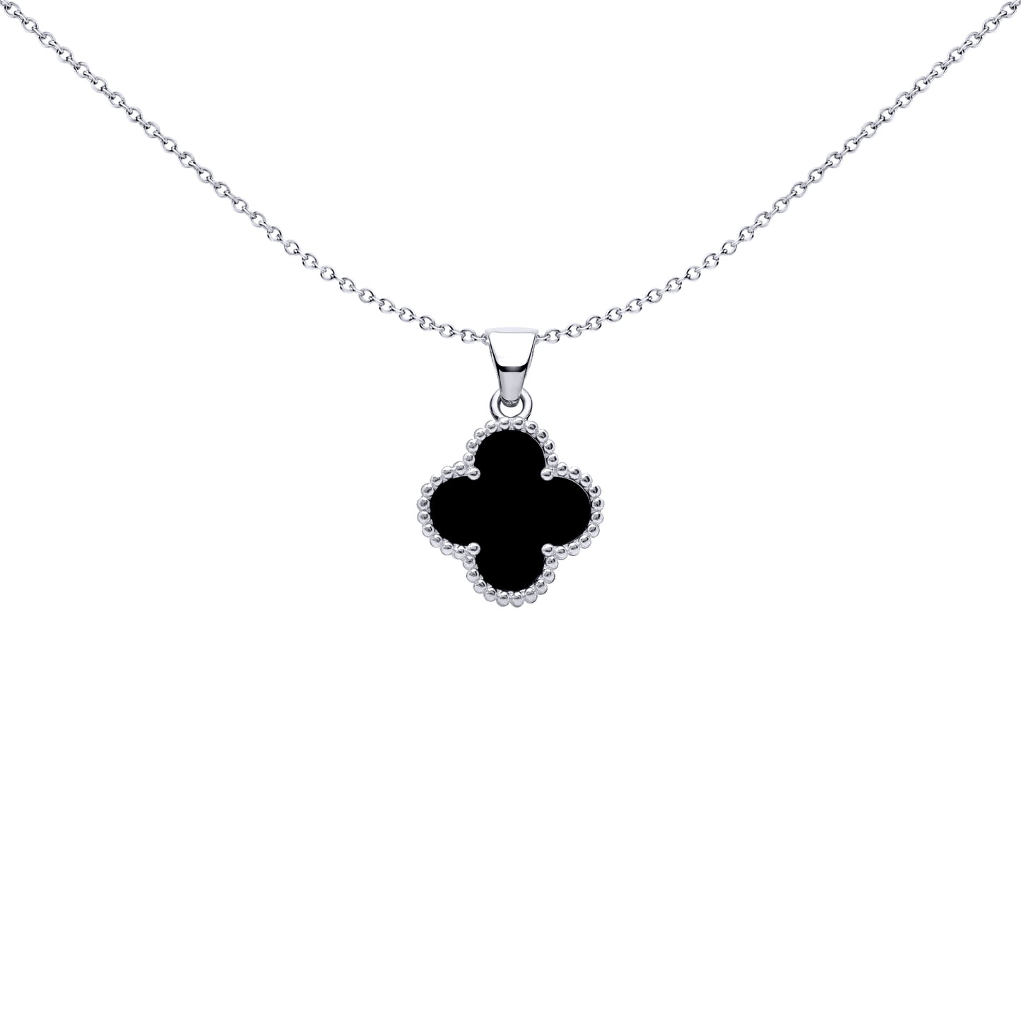 Silver Black Clover Onyx Lucky Clover Charm Pendant - APD229