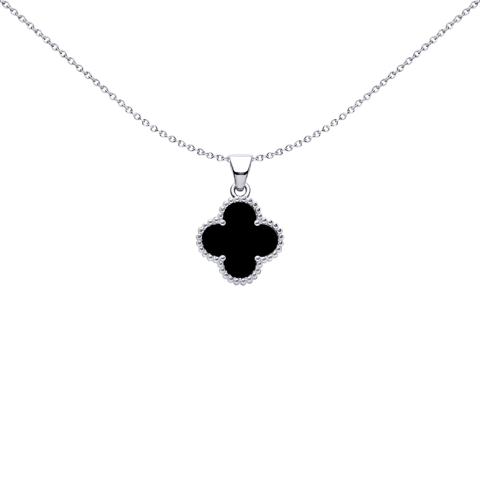 Silver Black Clover Onyx Lucky Clover Charm Pendant - APD229