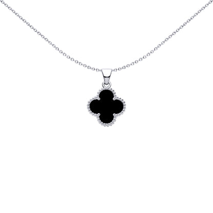 Silver Black Clover Onyx Lucky Clover Charm Pendant - APD229