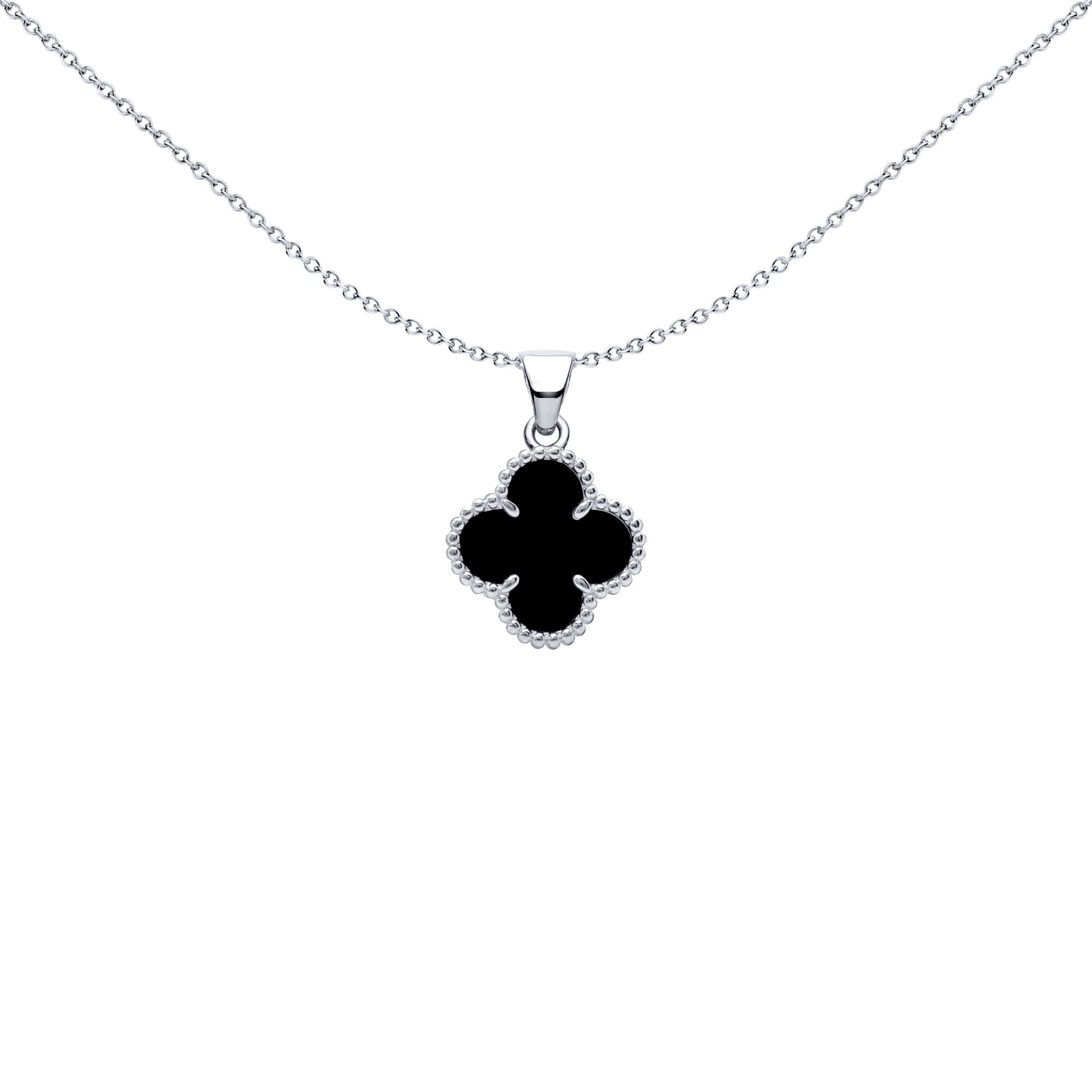 Silver Black Clover Onyx Lucky Clover Charm Pendant - APD229