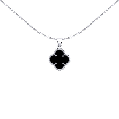 Silver Black Clover Onyx Lucky Clover Charm Pendant - APD229