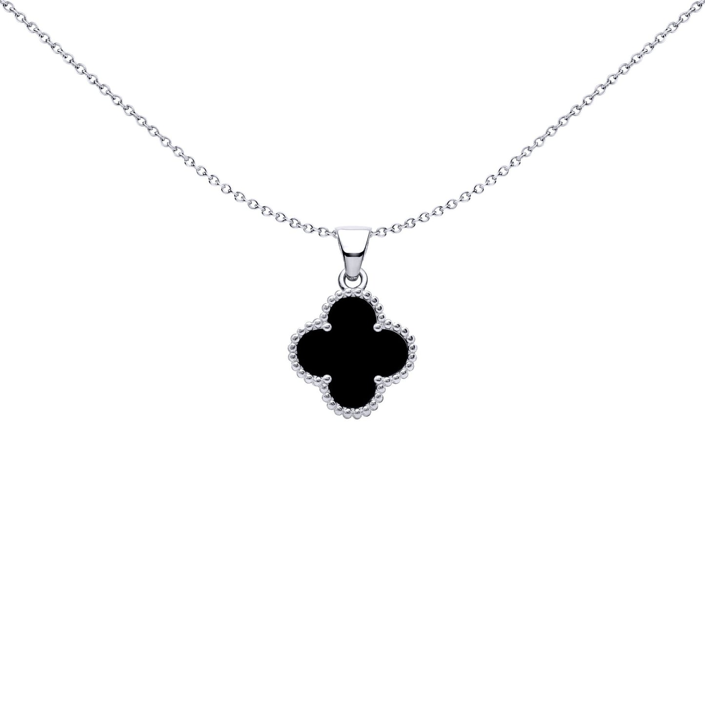 Silver Black Clover Onyx Lucky Clover Charm Pendant - APD229