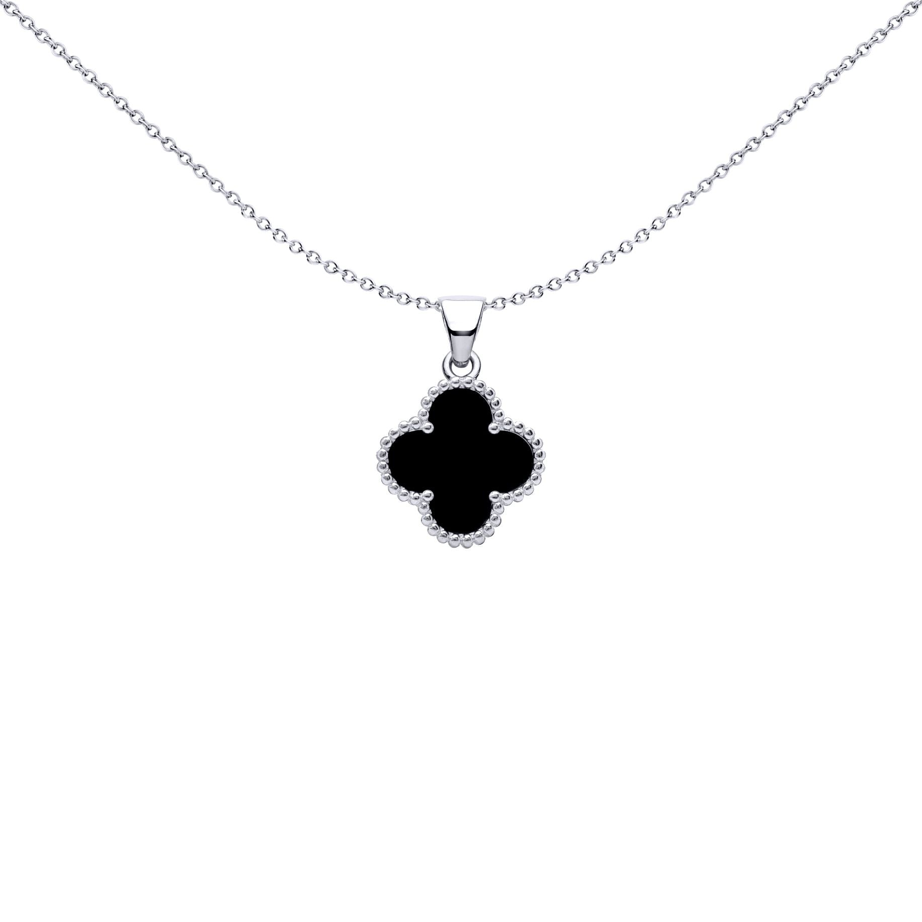 Silver Black Clover Onyx Lucky Clover Charm Pendant - APD229