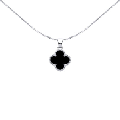 Silver Black Clover Onyx Lucky Clover Charm Pendant - APD229