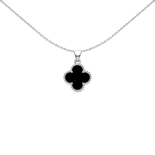 Silver Black Clover Onyx Lucky Clover Charm Pendant - APD229