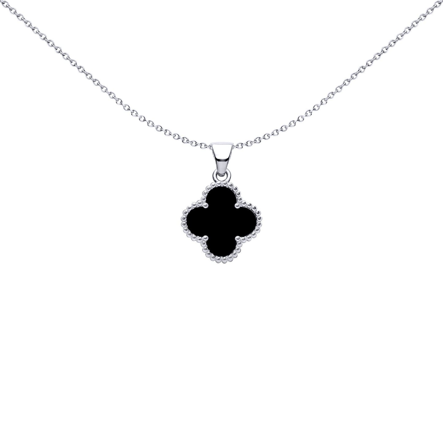 Silver Black Clover Onyx Lucky Clover Charm Pendant - APD229