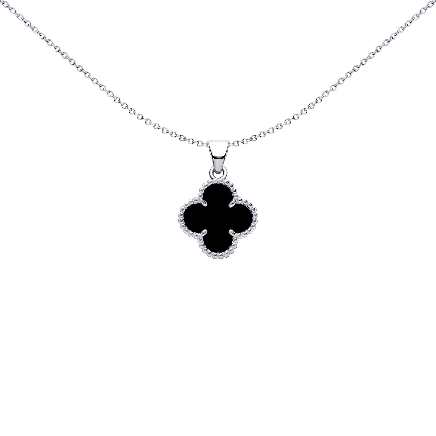 Silver Black Clover Onyx Lucky Clover Charm Pendant - APD229