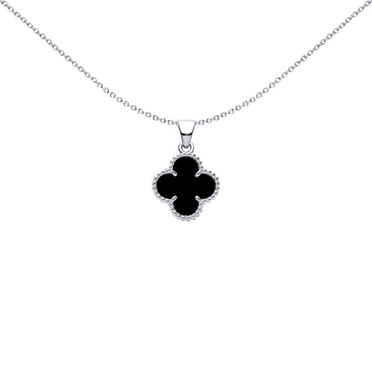 Silver Black Clover Onyx Lucky Clover Charm Pendant - APD229