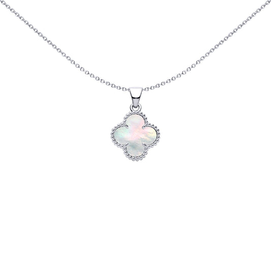 Silver Clover Mother of Pearl Lucky Clover Charm Pendant - APD230