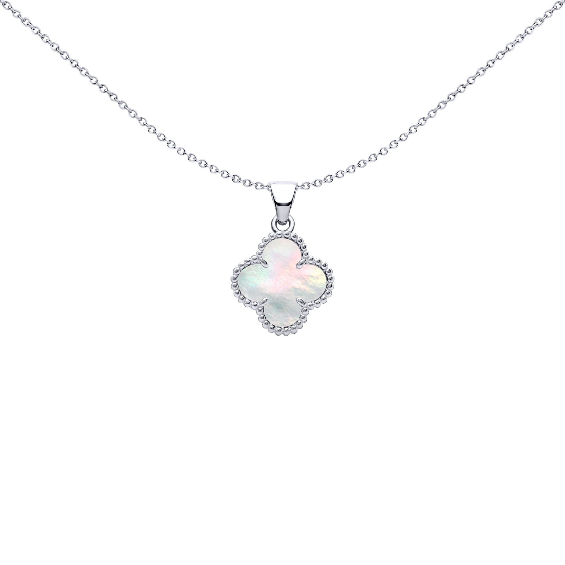 Silver Clover Mother of Pearl Lucky Clover Charm Pendant - APD230
