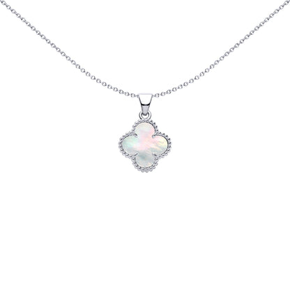 Silver Clover Mother of Pearl Lucky Clover Charm Pendant - APD230