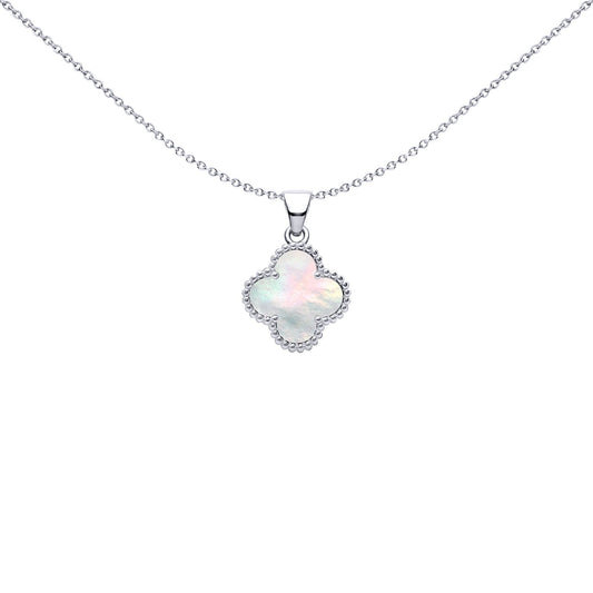 Silver Clover Mother of Pearl Lucky Clover Charm Pendant - APD230