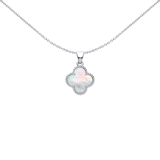 Silver Clover Mother of Pearl Lucky Clover Charm Pendant - APD230