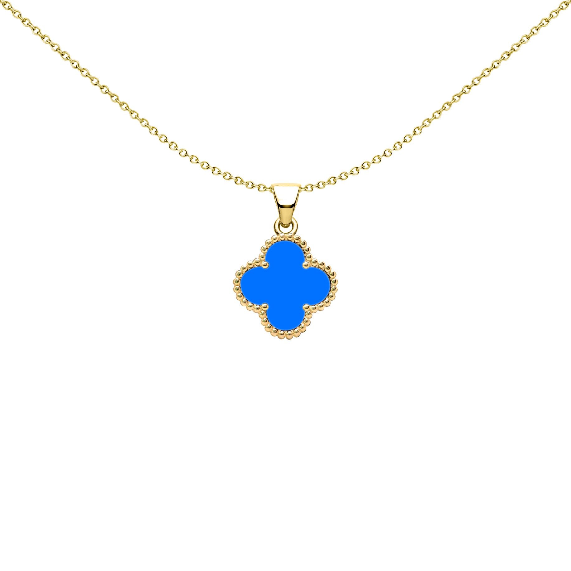 Gold-plated Silver Blue Clover Agate Lucky Clover Charm Pendant - APD231-GP