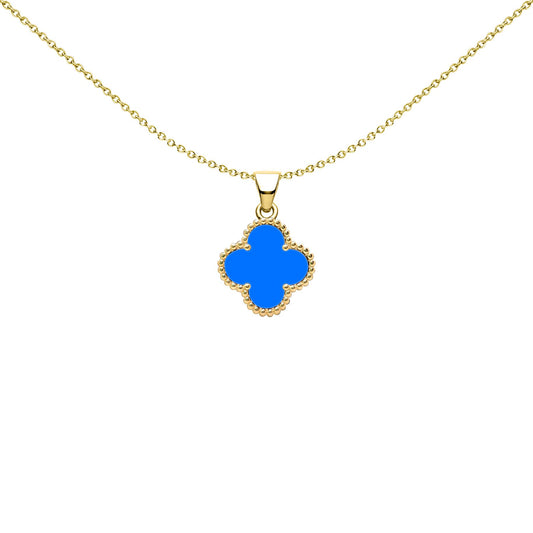 Gold-plated Silver Blue Clover Agate Lucky Clover Charm Pendant - APD231-GP