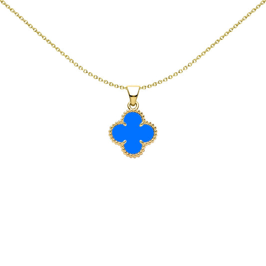 Gold-plated Silver Blue Clover Agate Lucky Clover Charm Pendant - APD231-GP