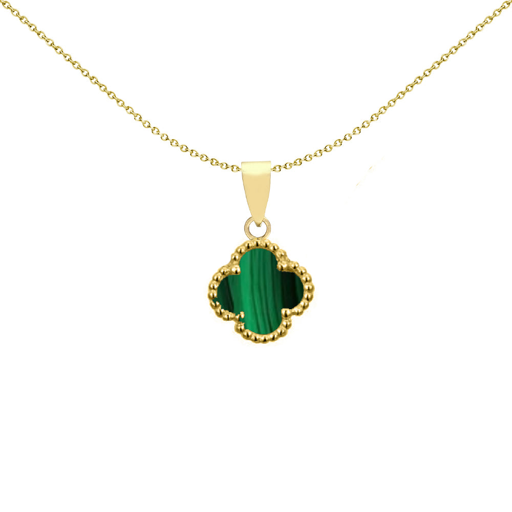 Gold-plated Silver Clover Malachite Lucky Clover Charm Pendant - APD232-GP