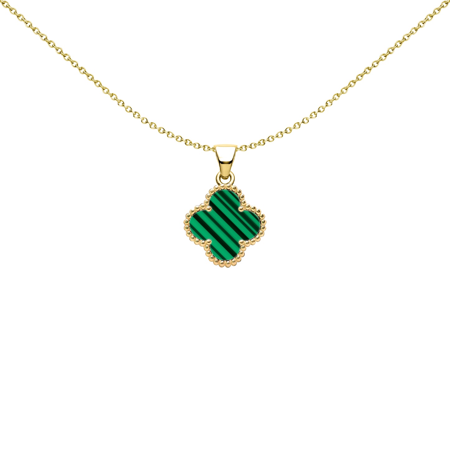 Gold-plated Silver Clover Malachite Lucky Clover Charm Pendant - APD232-GP