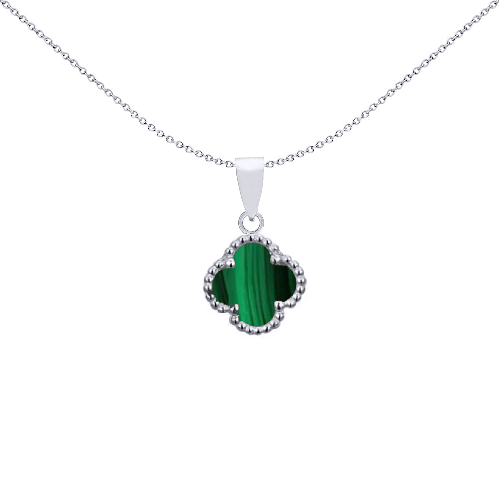 Silver Green Clover Malachite Lucky Clover Charm Pendant - APD232