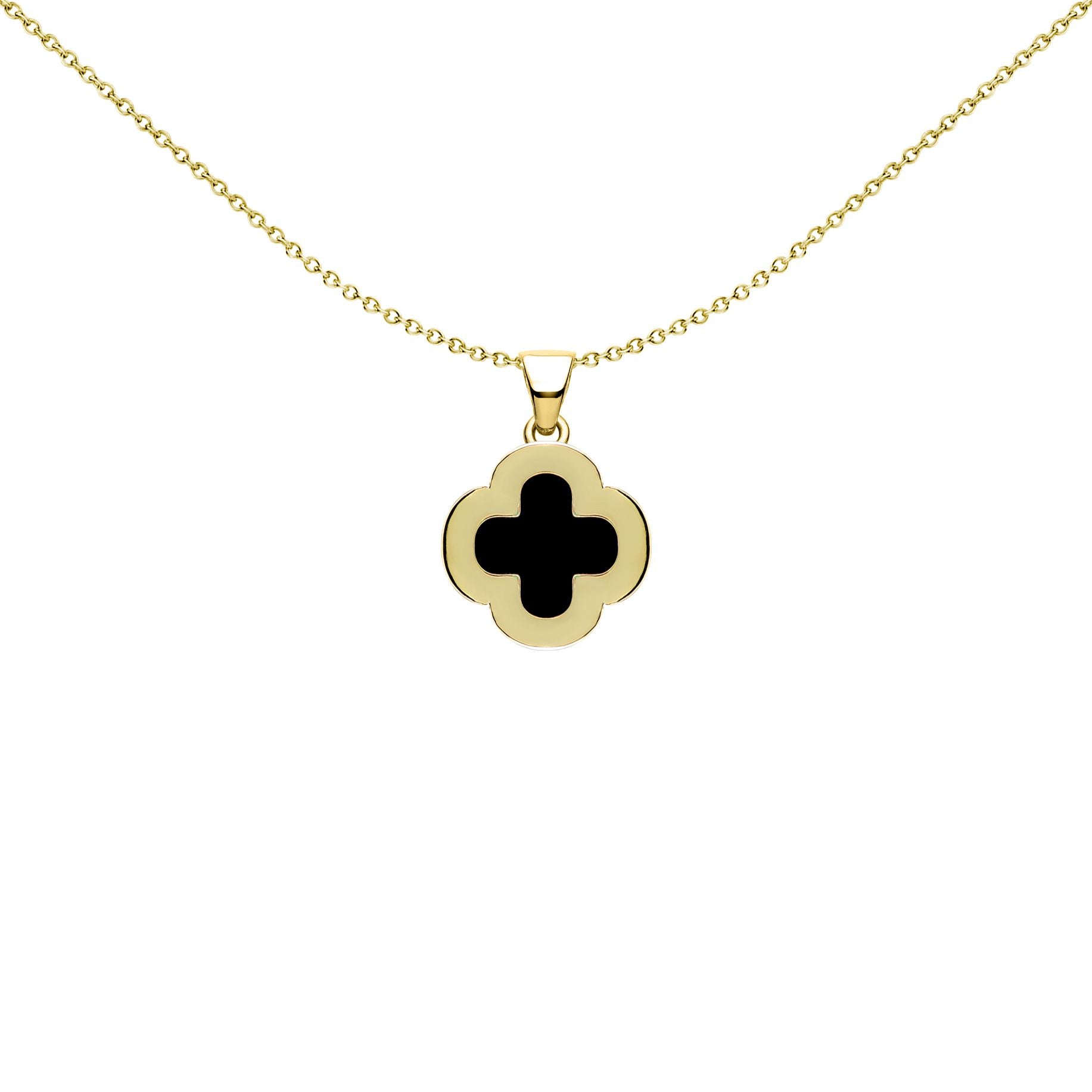 Gold-plated Silver Black Clover Onyx CZ Halo Lucky Charm Pendant - APD233-GP