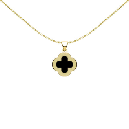 Gold-plated Silver Black Clover Onyx CZ Halo Lucky Charm Pendant - APD233-GP