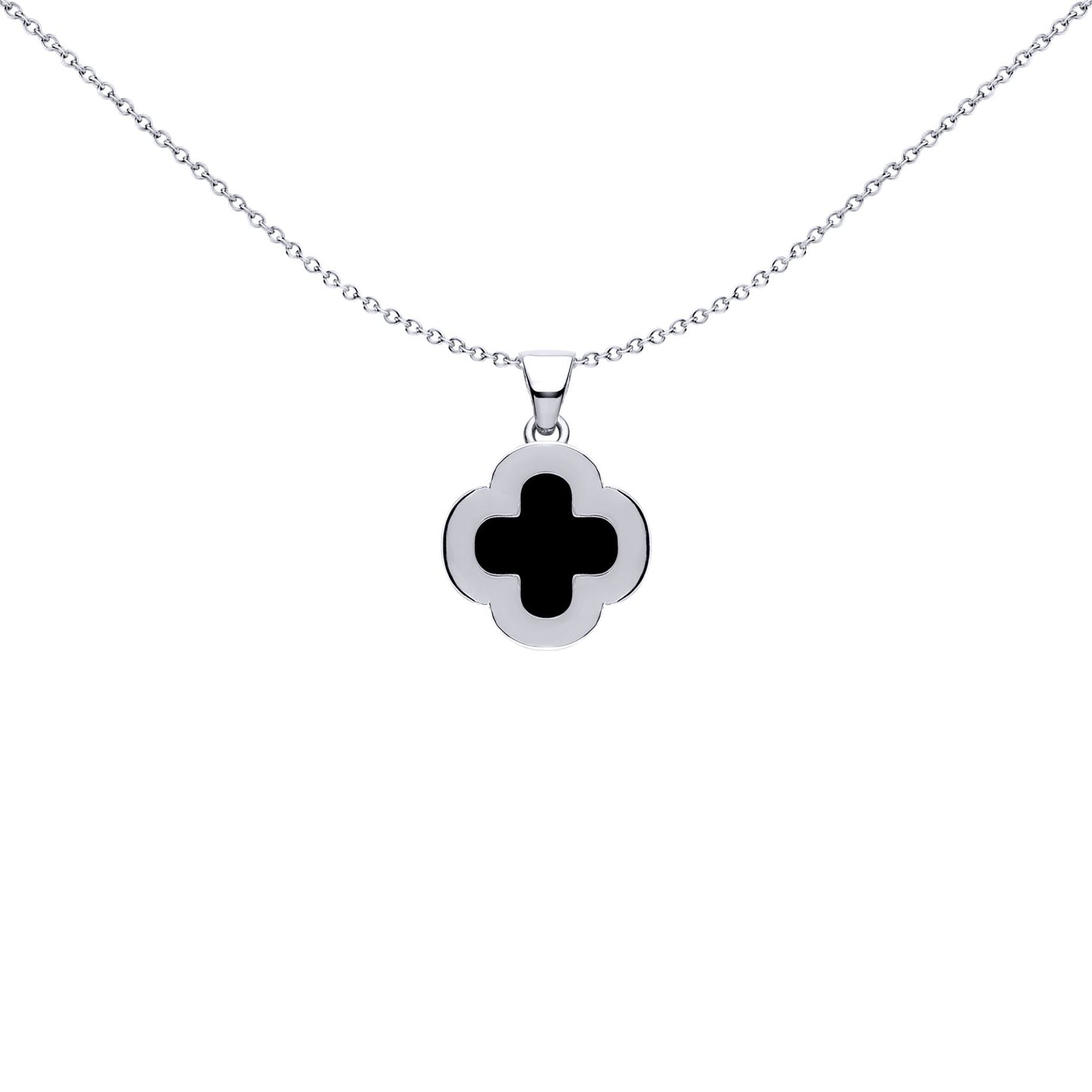 Silver Black Clover Onyx CZ Halo Lucky Charm Pendant - APD233