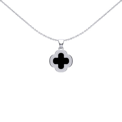 Silver Black Clover Onyx CZ Halo Lucky Charm Pendant - APD233