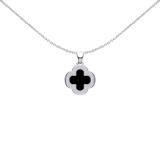 Silver Black Clover Onyx CZ Halo Lucky Charm Pendant - APD233