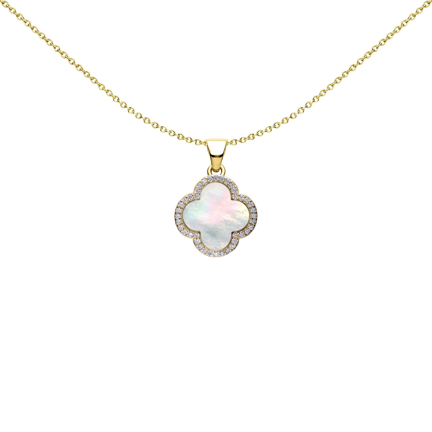 Gold-plated Silver Clover MOP CZ Halo Lucky Charm Pendant - APD234-GP
