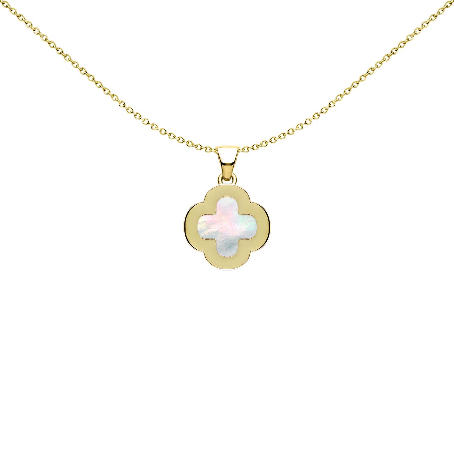 Gold-plated Silver Clover MOP CZ Halo Lucky Charm Pendant - APD234-GP
