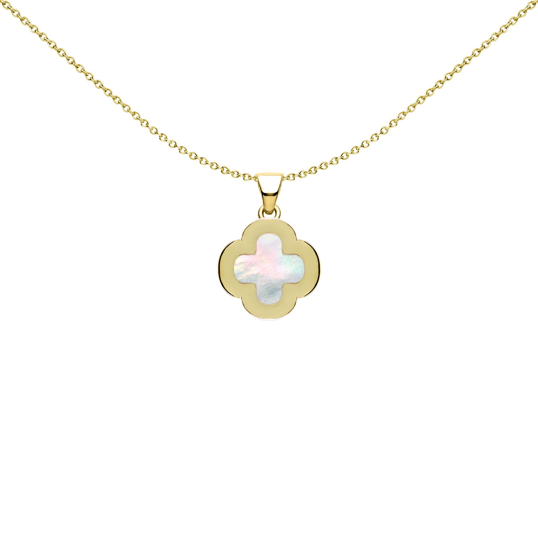 Gold-plated Silver Clover MOP CZ Halo Lucky Charm Pendant - APD234-GP