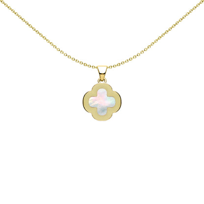 Gold-plated Silver Clover MOP CZ Halo Lucky Charm Pendant - APD234-GP