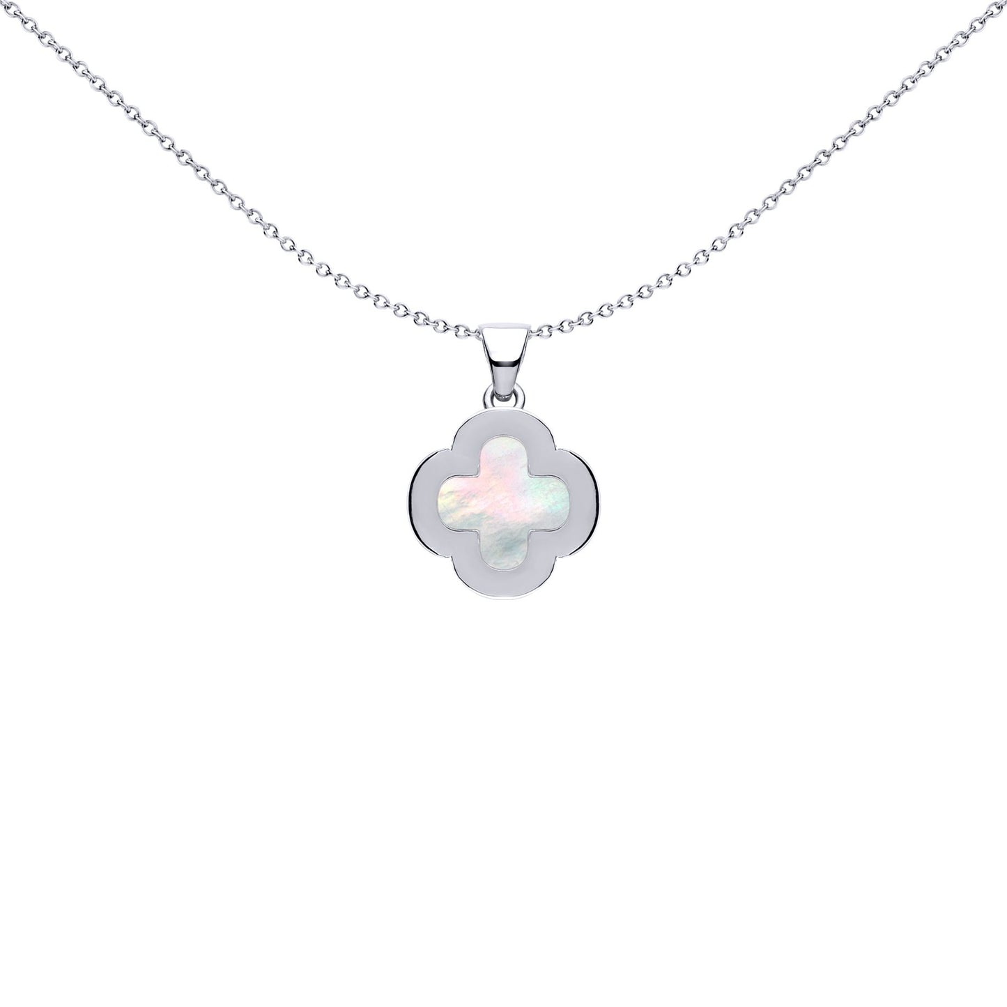 Silver Clover Mother of Pearl CZ Halo Lucky Charm Pendant - APD234