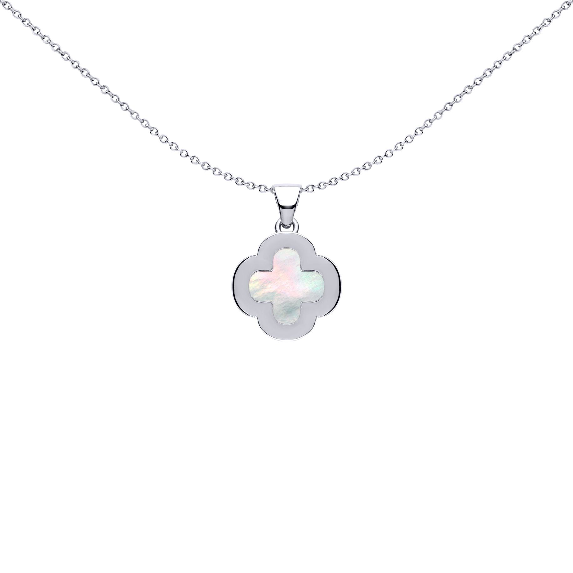 Silver Clover Mother of Pearl CZ Halo Lucky Charm Pendant - APD234