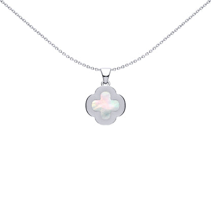 Silver Clover Mother of Pearl CZ Halo Lucky Charm Pendant - APD234