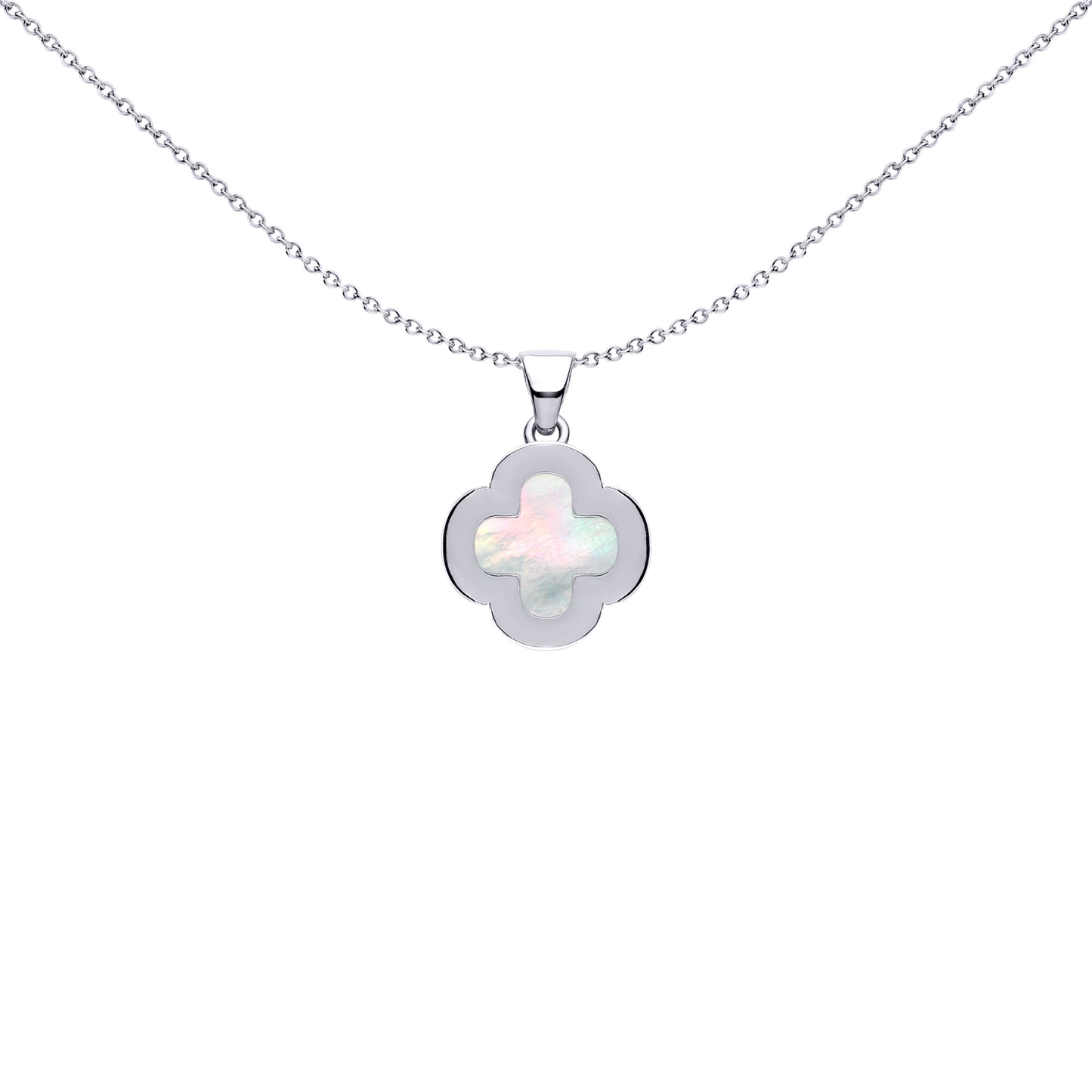 Silver Clover Mother of Pearl CZ Halo Lucky Charm Pendant - APD234