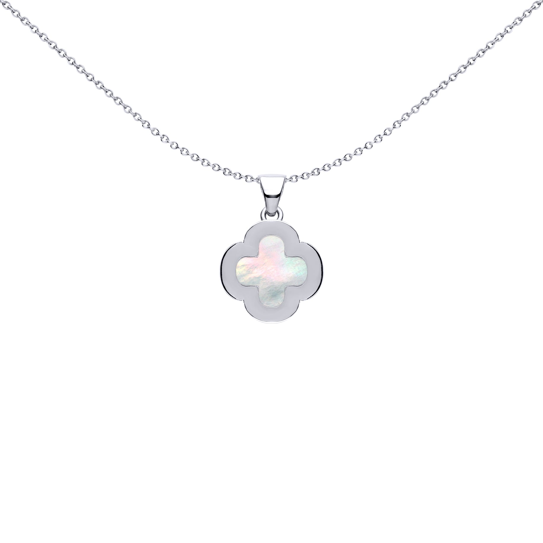 Silver Clover Mother of Pearl CZ Halo Lucky Charm Pendant - APD234