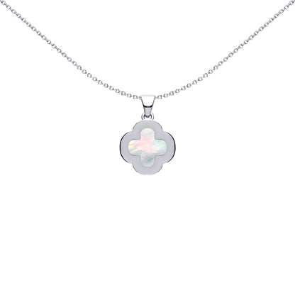 Silver Clover Mother of Pearl CZ Halo Lucky Charm Pendant - APD234