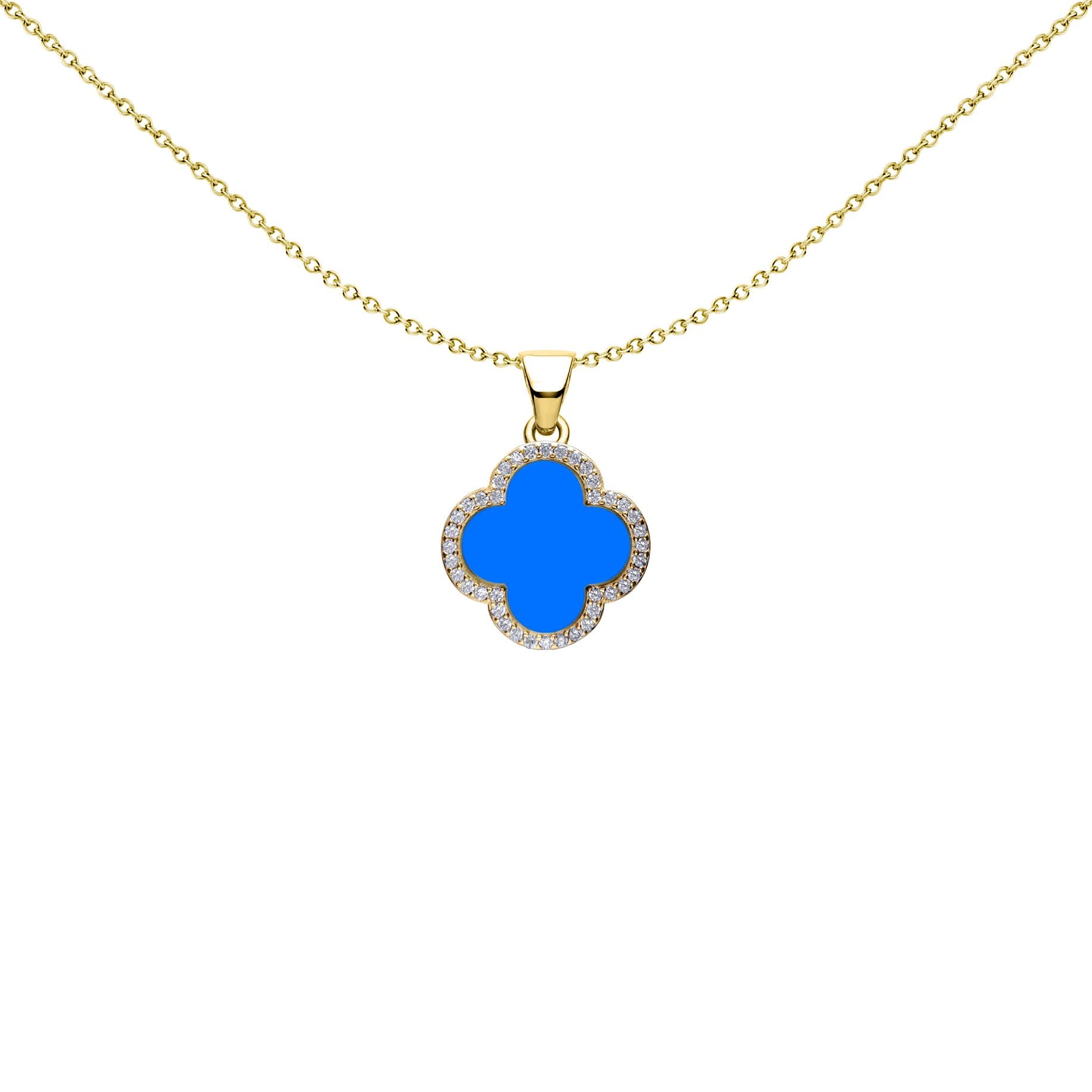 Gold-plated Silver Blue Clover Agate CZ Halo Lucky Charm Pendant - APD235-GP