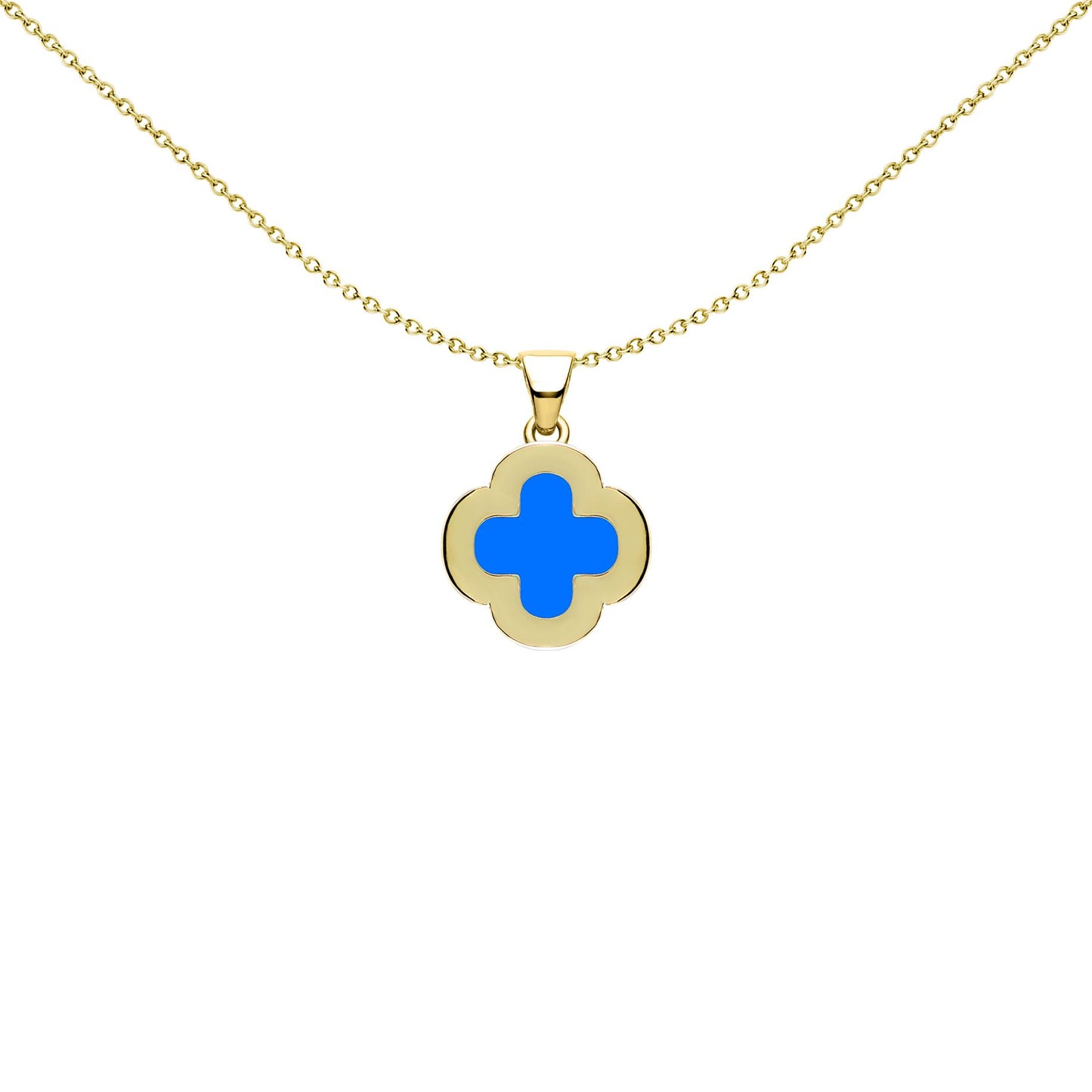 Gold-plated Silver Blue Clover Agate CZ Halo Lucky Charm Pendant - APD235-GP