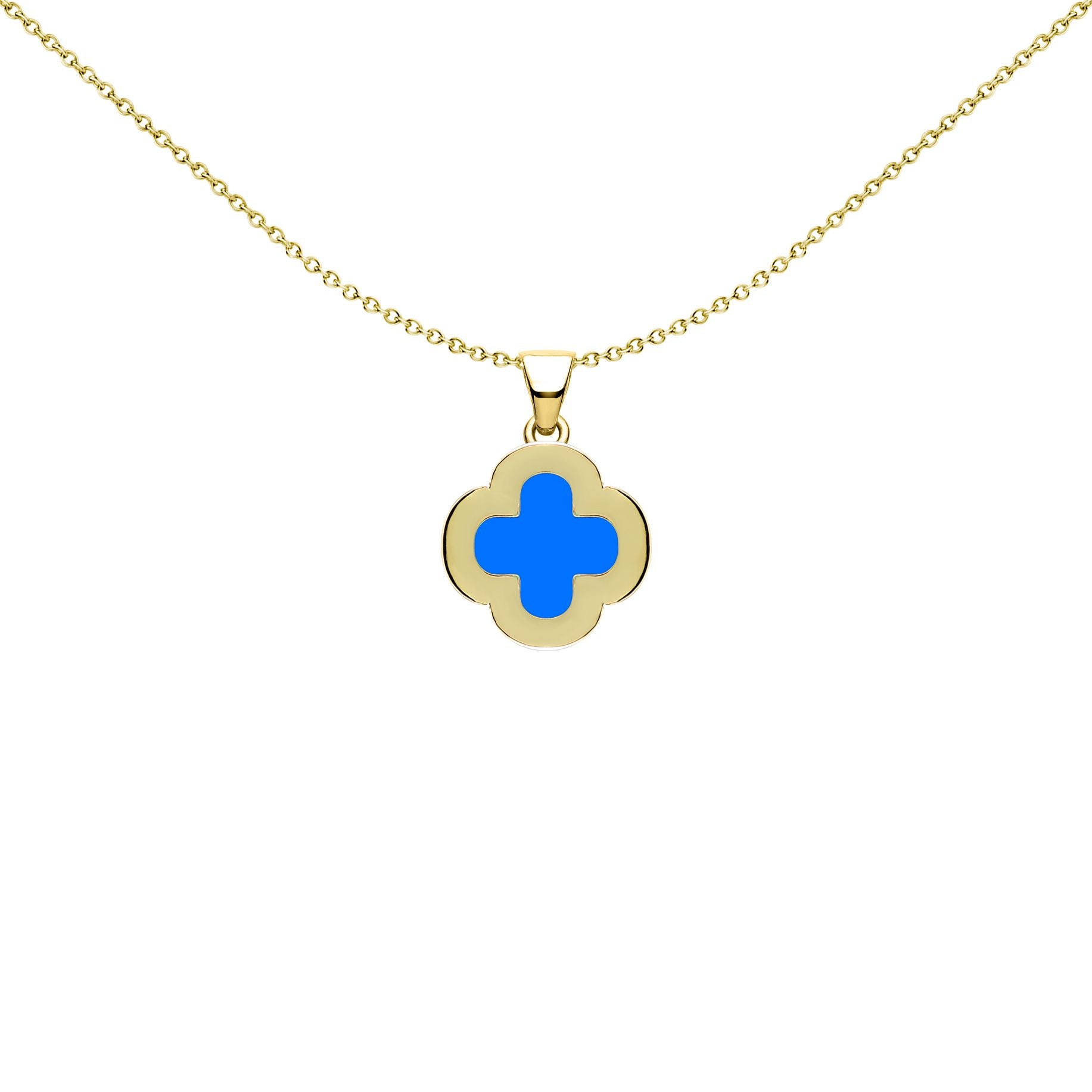 Gold-plated Silver Blue Clover Agate CZ Halo Lucky Charm Pendant - APD235-GP