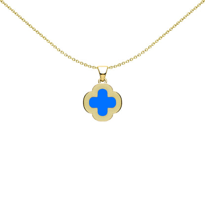 Gold-plated Silver Blue Clover Agate CZ Halo Lucky Charm Pendant - APD235-GP