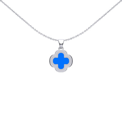 Silver Blue Clover Agate CZ Halo Lucky Charm Pendant - APD235