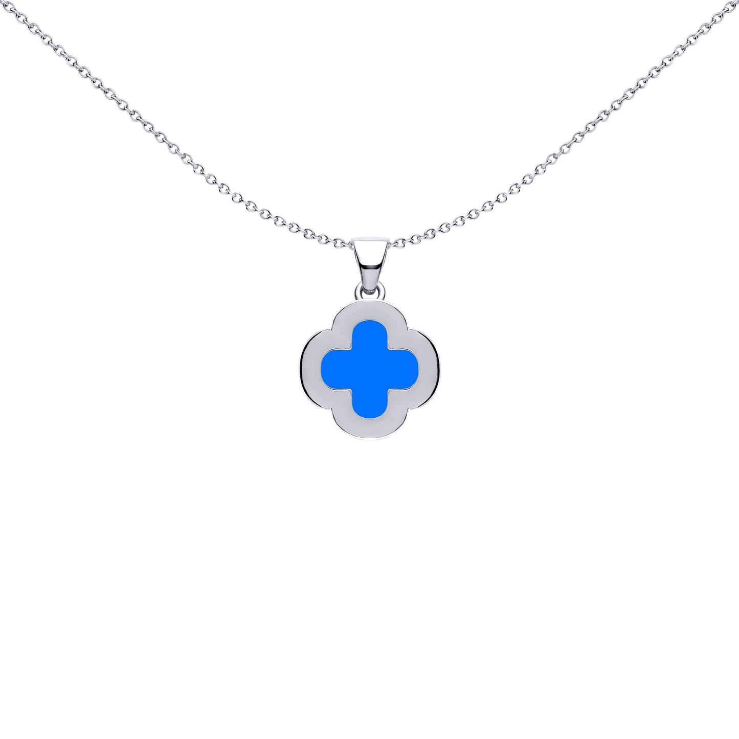 Silver Blue Clover Agate CZ Halo Lucky Charm Pendant - APD235