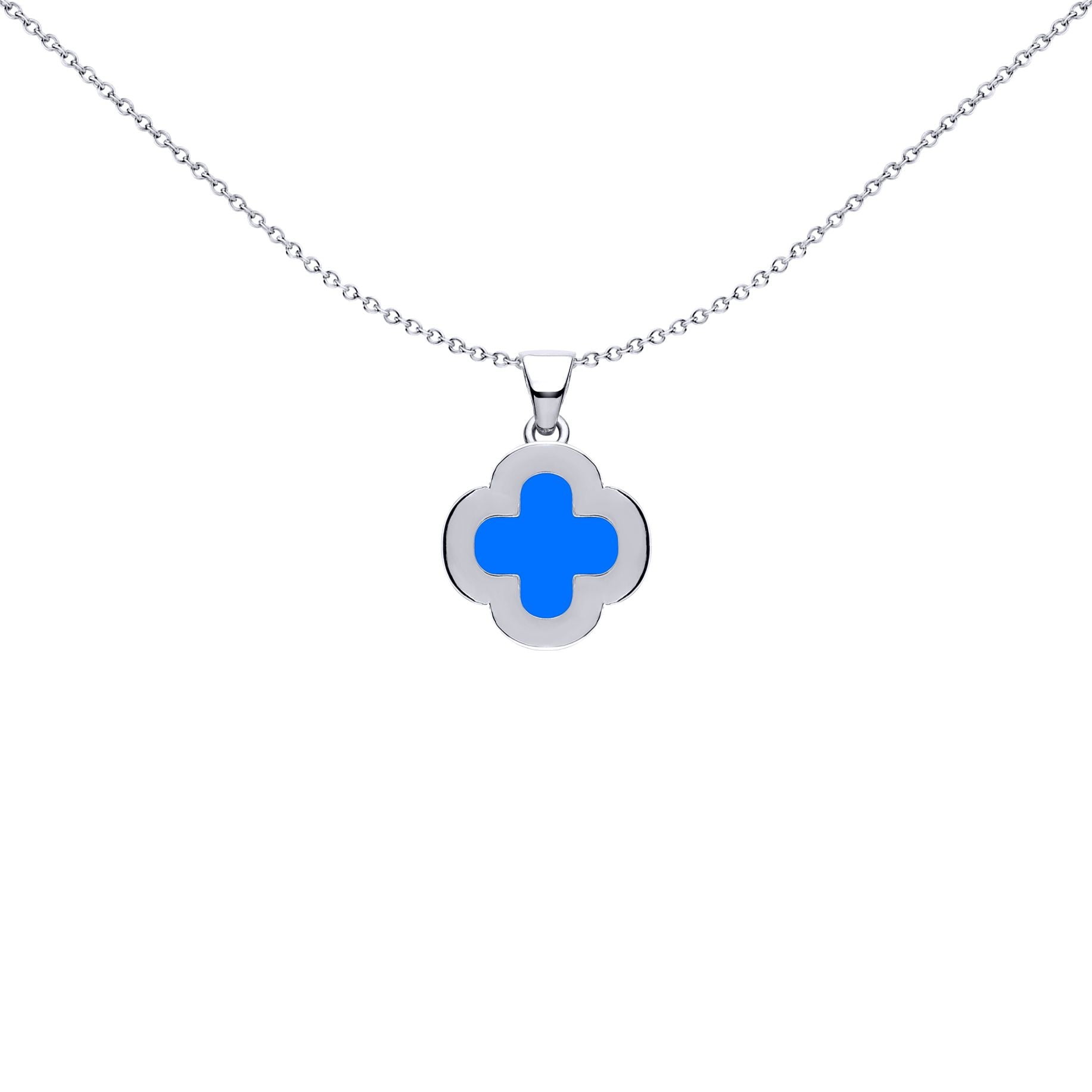 Silver Blue Clover Agate CZ Halo Lucky Charm Pendant - APD235