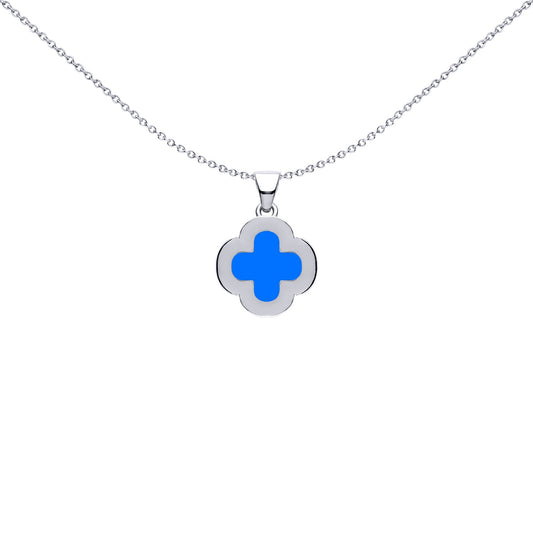 Silver Blue Clover Agate CZ Halo Lucky Charm Pendant - APD235