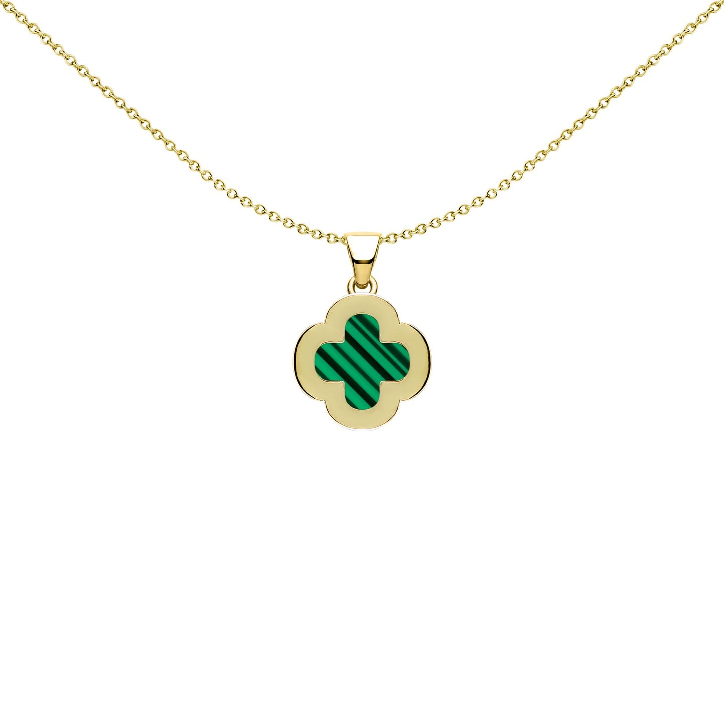 Gold-plated Silver Clover Malachite CZ Halo Lucky Charm Pendant - APD236-GP