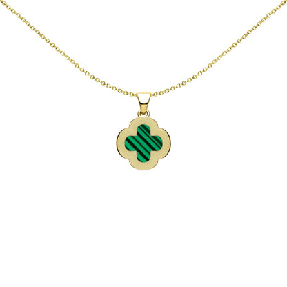 Gold-plated Silver Clover Malachite CZ Halo Lucky Charm Pendant - APD236-GP