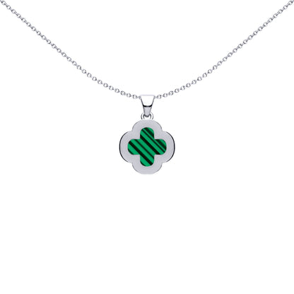 Silver Green Clover Malachite CZ Halo Lucky Charm Pendant - APD236
