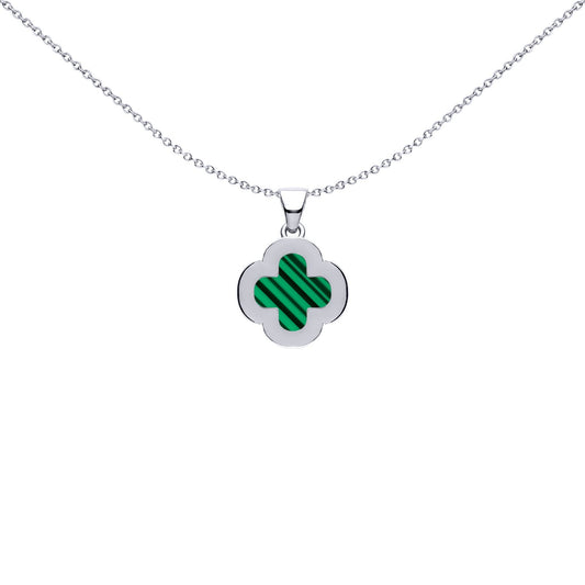 Silver Green Clover Malachite CZ Halo Lucky Charm Pendant - APD236